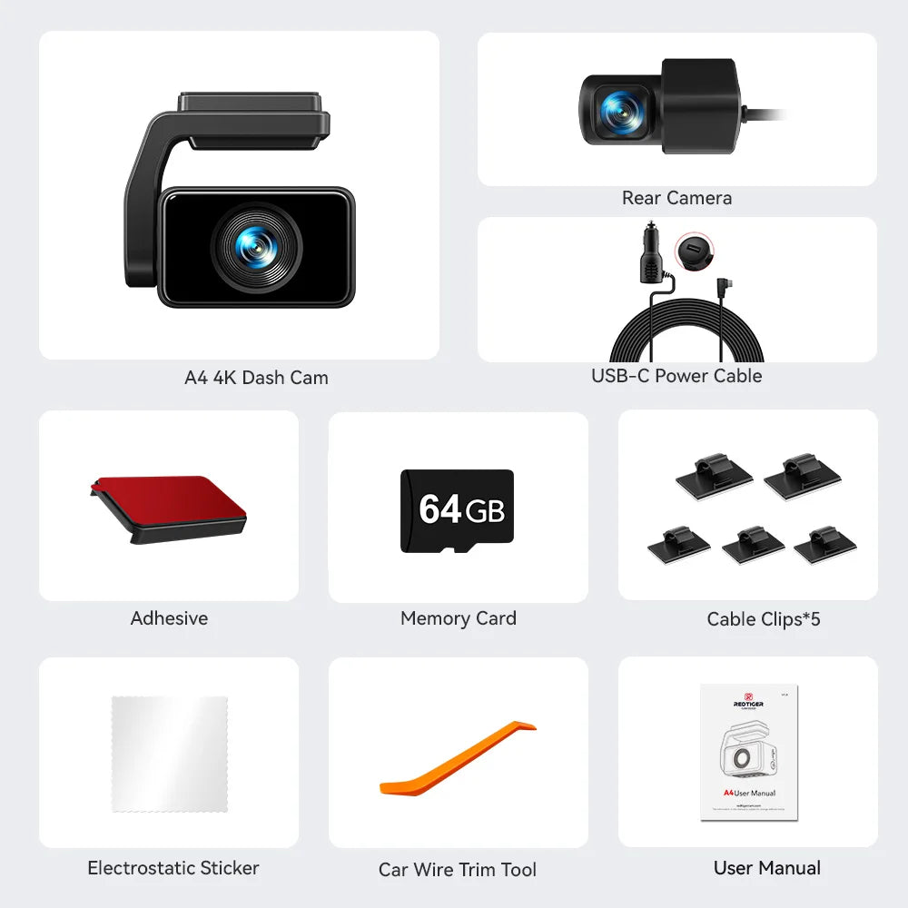 REDTIGER  Dash Camera Front and Rear 4k